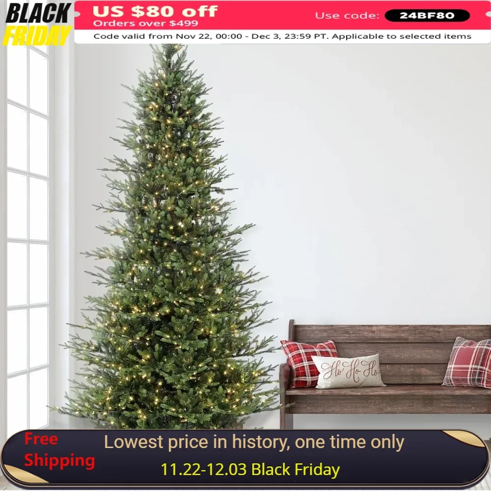 9 Foot Artificial Christmas Tree,Pre-Lit Slim Balsam Fir with 800 Clear Lights,Festive Party Supplies,Christmas Tree