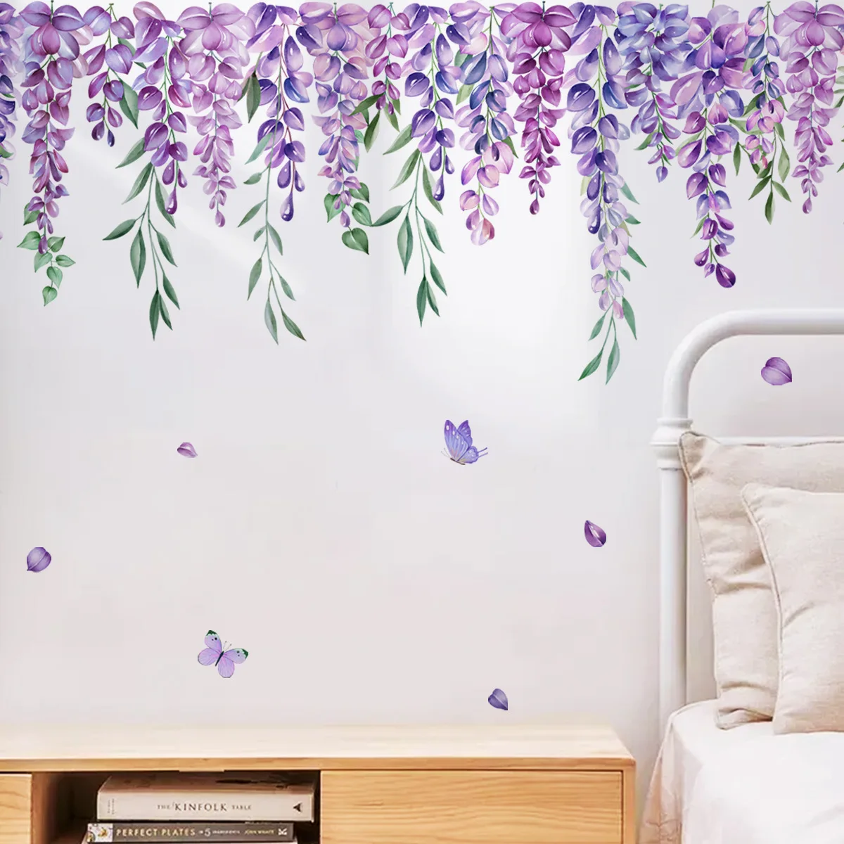 Purple Flowers Plant Wall Sticker for Living Room Bedroom Background Wall Decor Pastoral Wall Decals Girls Room Daughter Room