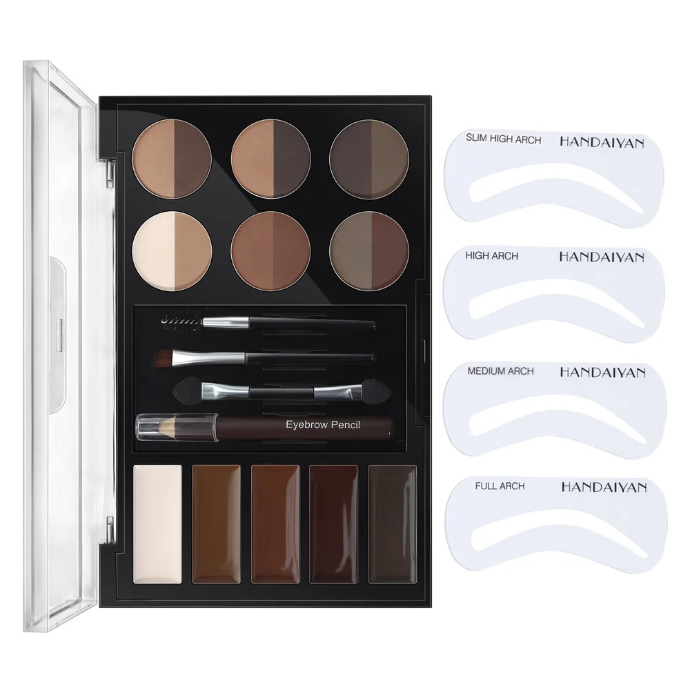 Augenbrauenverstärker-Make-up-Palette, Augenbrauenpuder, Creme, Bleistift, Pinsel und Schablonen, Make-up-Kosmetik, Kontur-Highlighter-Set