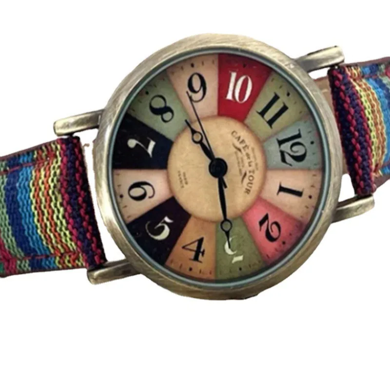 Colorful Strap Ethnic Women\'s Watch Creative Daily Accessory Watches Large Dial Multiple Colors Rainbow Quartz Wristwatches 2024