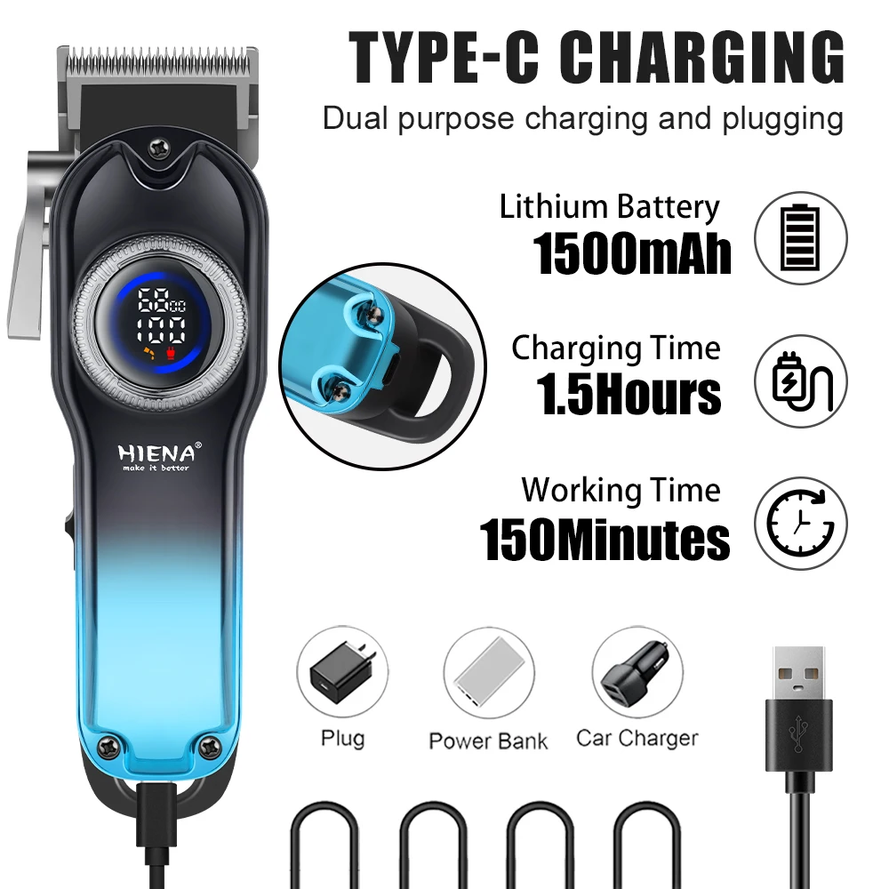 HIENA 가전 전기 기계 이발소 남성용 이발 기계 조정 가능한 전문 헤어 커터 남성용 클리퍼 헤어