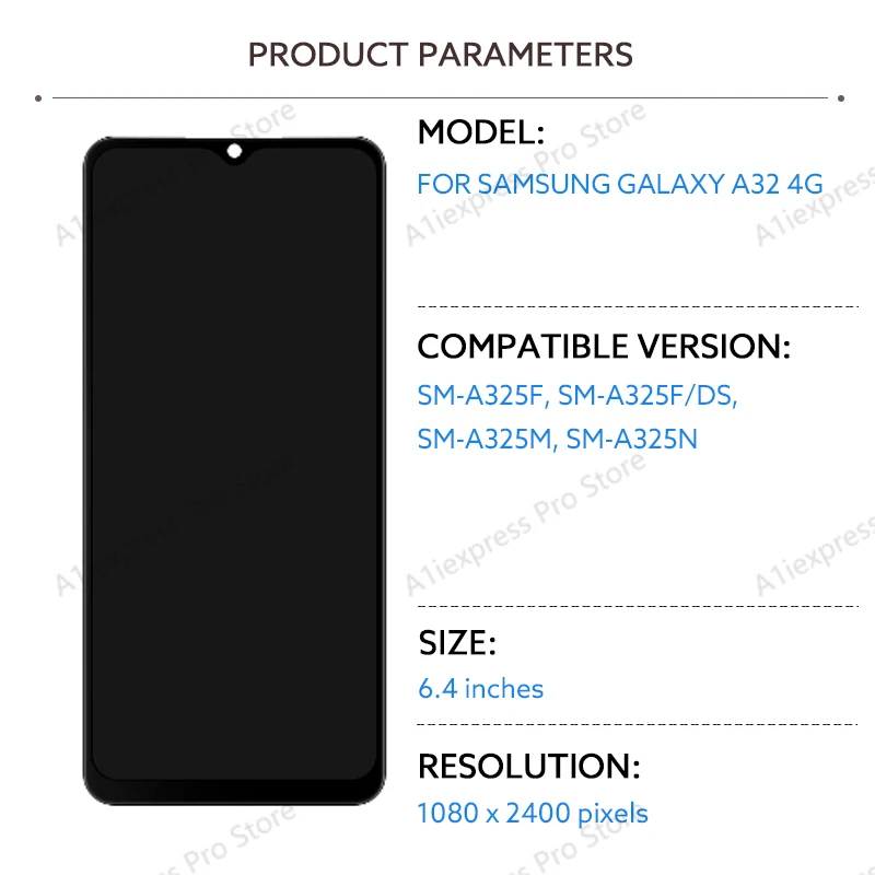 For Samsung Galaxy A32 4G A325 AMOLED LCD Display Touch Screen Digitizer Assembly W/ Frame Glass Screen Replacement Repair Parts