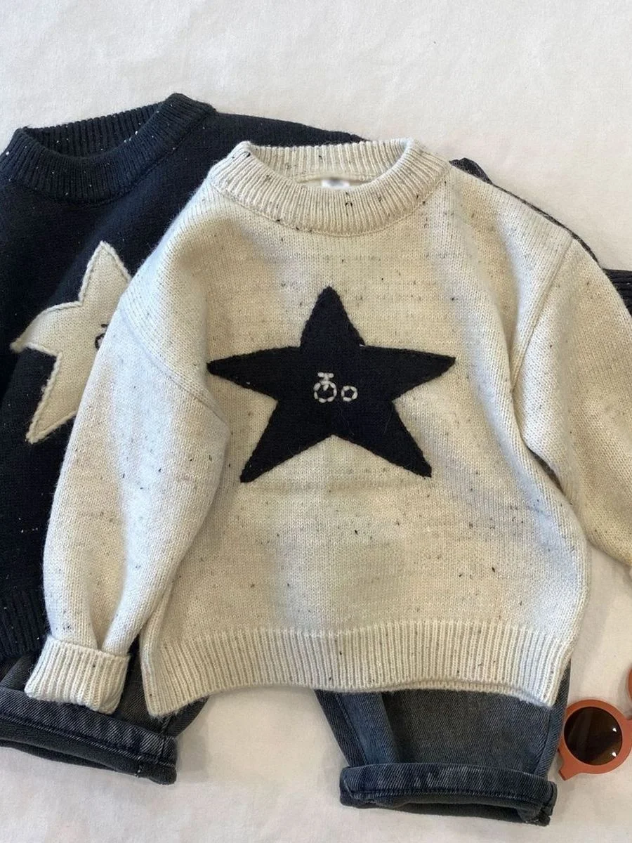 

Thiened Autumn Winter Knitted Sweater for Little Girls Trendy Cartoon Embroidery Warm Long Sve round Ne Pullover Kids ...