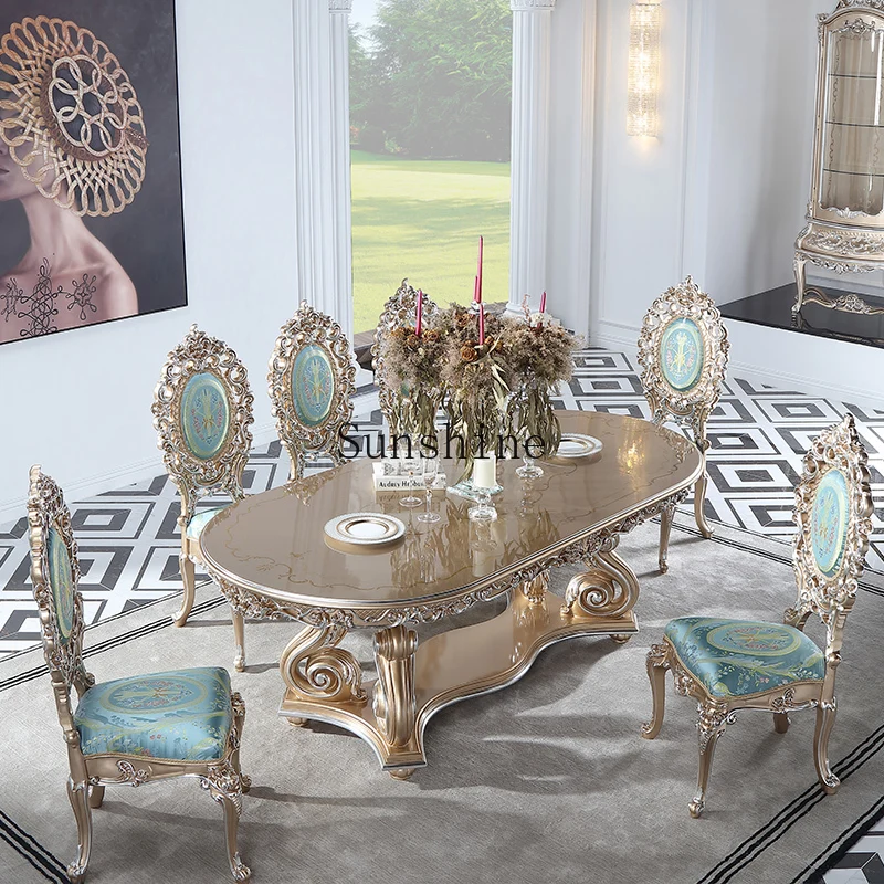 Court French Rococo dining table and chair combination European-style villa classical dining table luxury