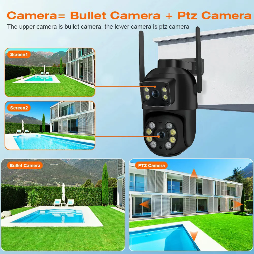 TAITAS 8MP 4K PTZ Wifi Camera with Dual Lens Dual Screens AI Human Detection Wireless Outdoor CCTV Security IP Camera