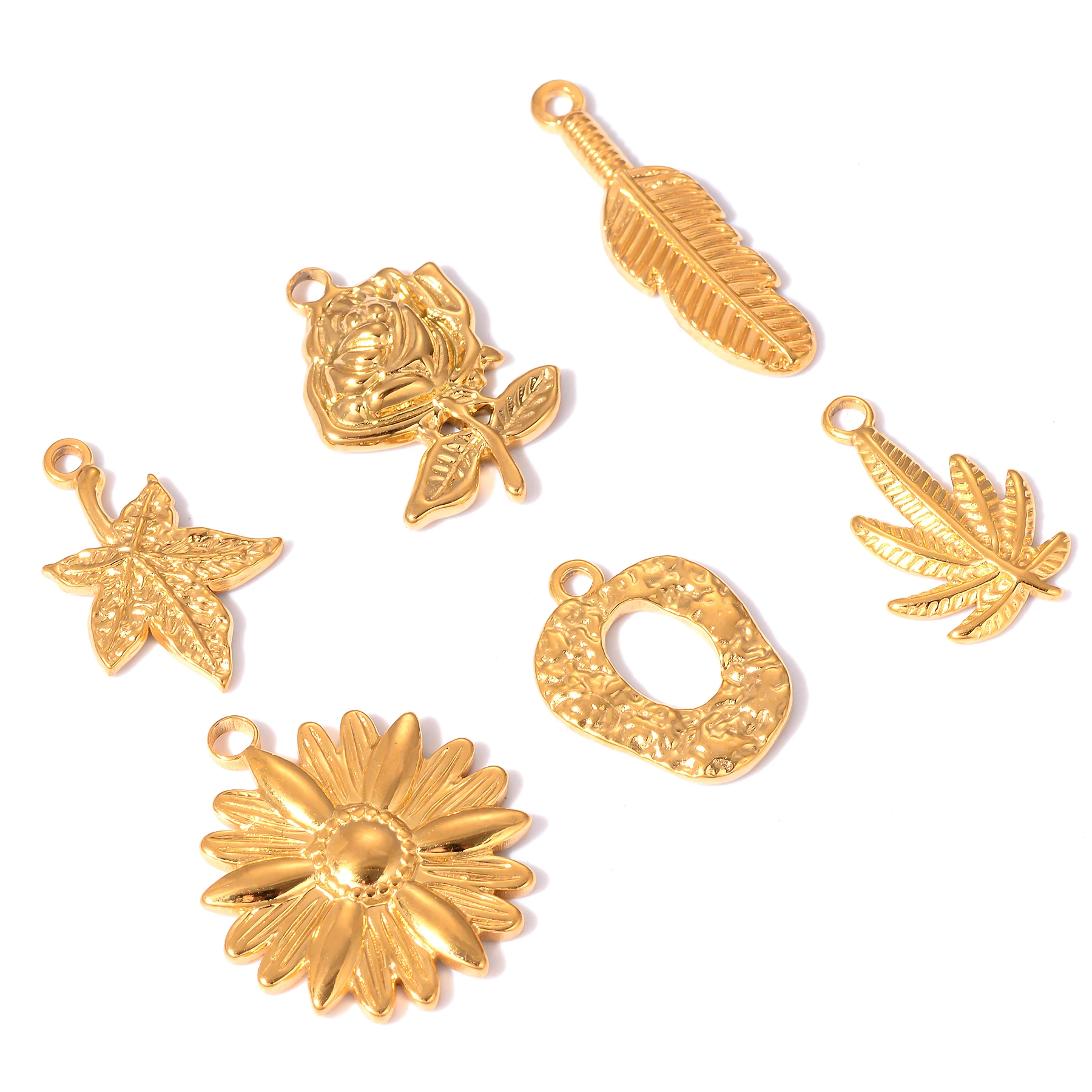 

4PCS Stainless Steel Flower Leaf Feather CharmsPendants For Earrings Necklace Bracelet DIY Making Jewelry Findings Accessories