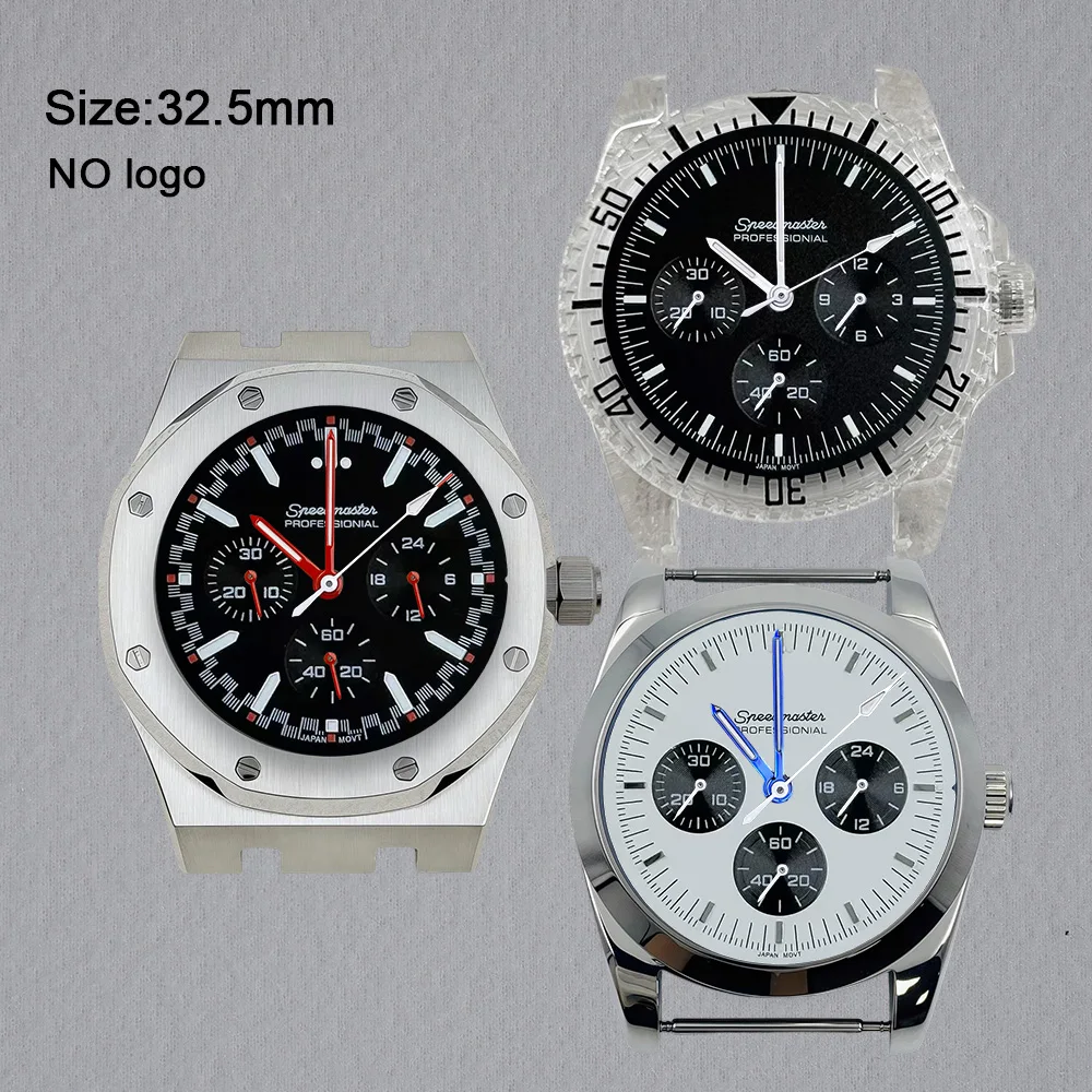 No Logo 32.5mm Watch Blank Dial For VK63 Movement Green Luminous Custom Logo Watch Dials Hands Accessories Repair Tools