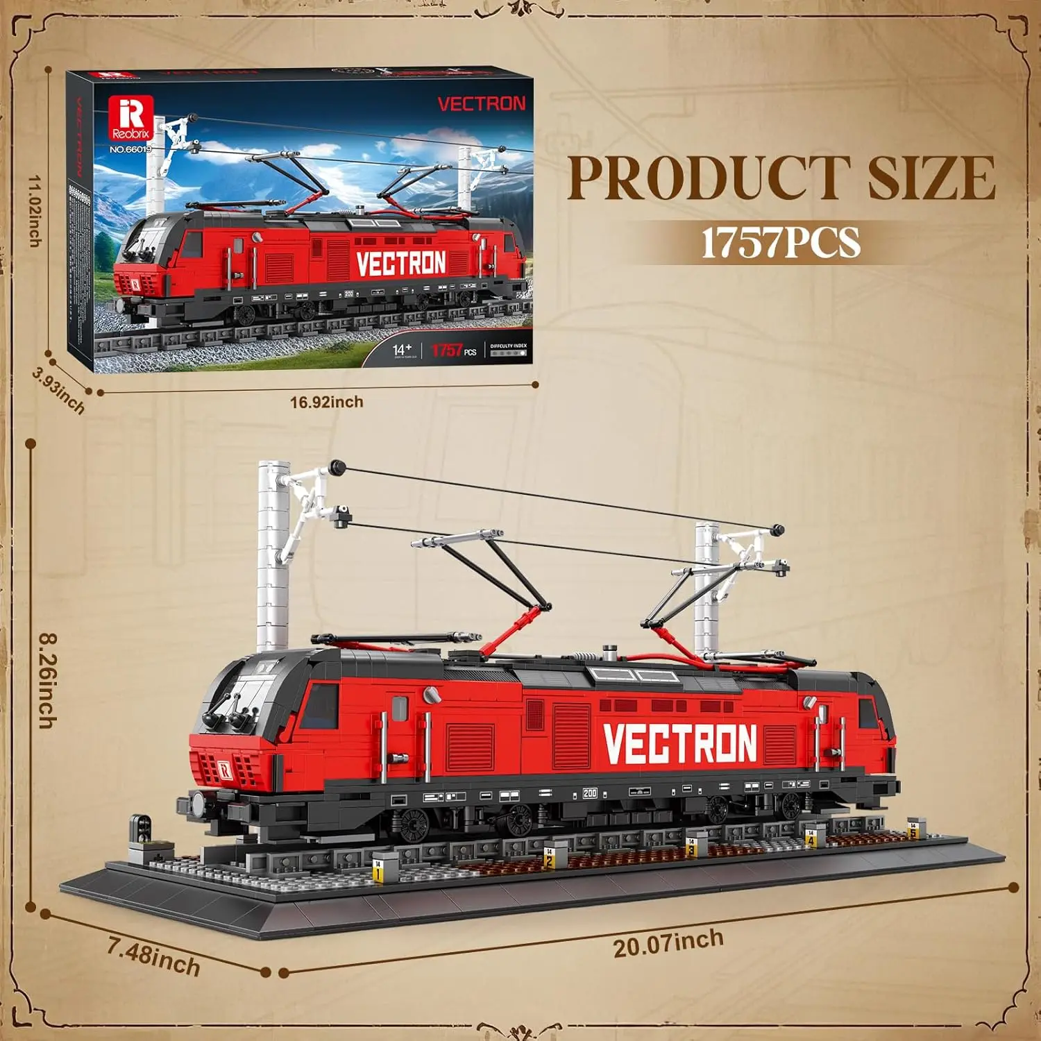 Kit di blocchi di costruzione del treno con base, set di treni MOC City, camion elettrico classico Vectron 66019, modello per amanti delle auto per adulti, regalo I