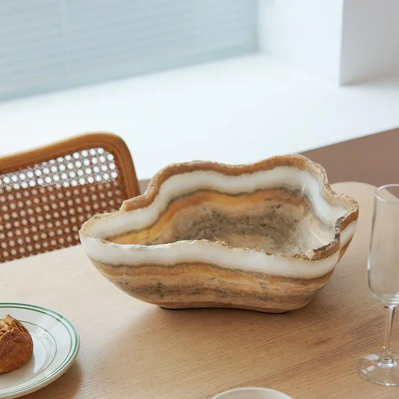 Indonesia imported irregular natural agate bowl creative home decoration mineral texture storage fruit plate art bowl