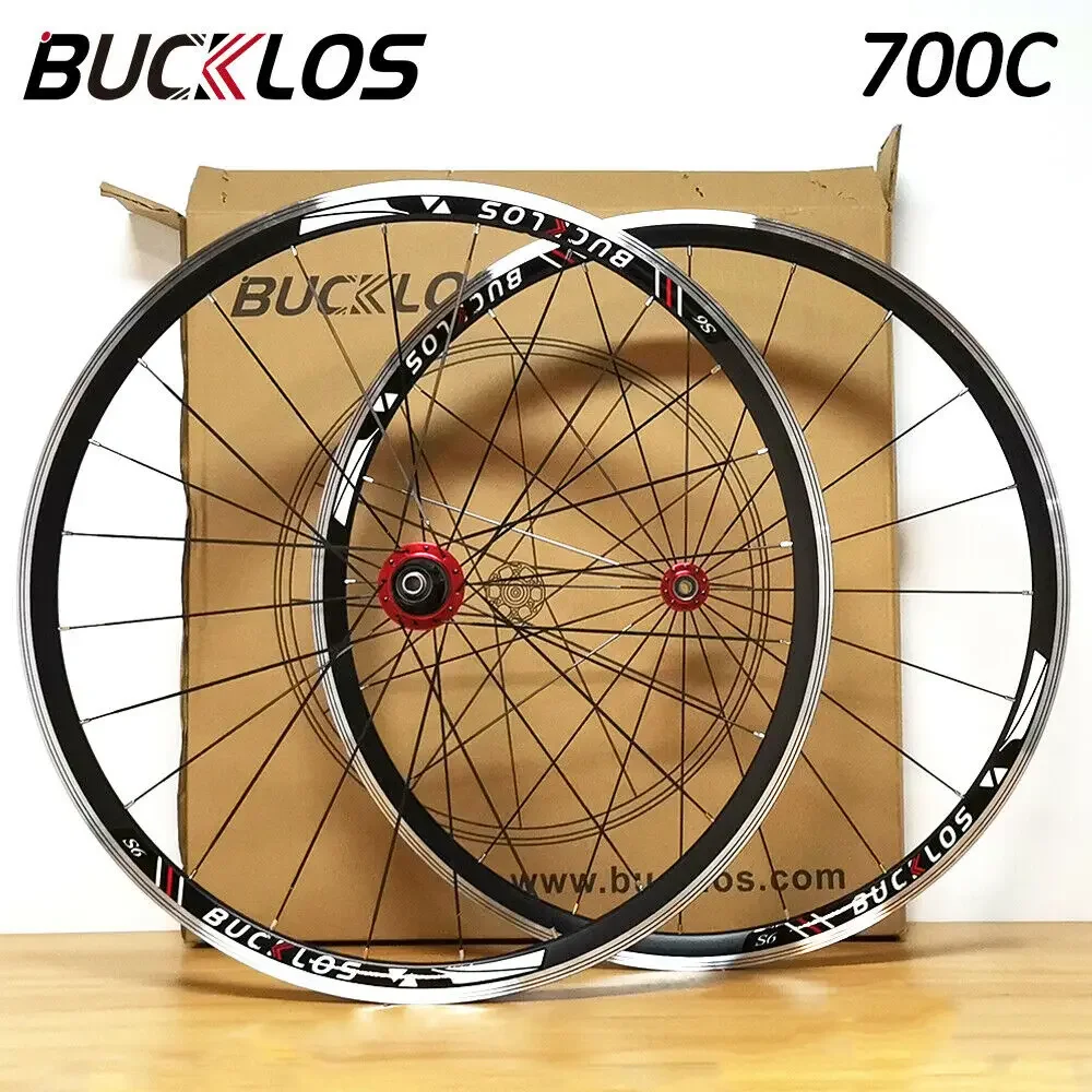 BUCKLOS Road Bike Wheelset 7/8/9/10/11Speed 700C Bicycle Wheels Rim Aluminum Alloy Bike Wheel Set 700C Fit V Brake Quick Release