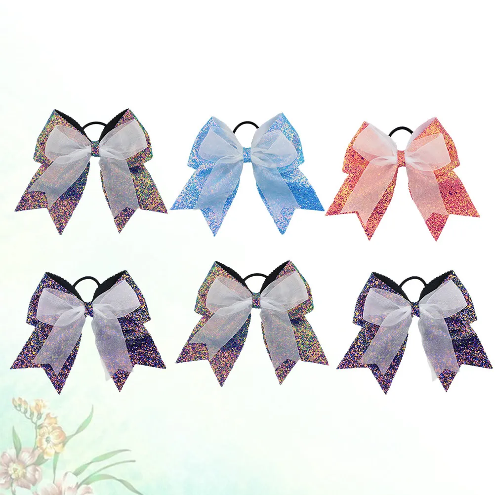 

6Pcs Glitter Bowknot Hair Rings for Children Bright Colorful Sequin Hair Ties Comfort Fit Lovely Gift for Baby Girls