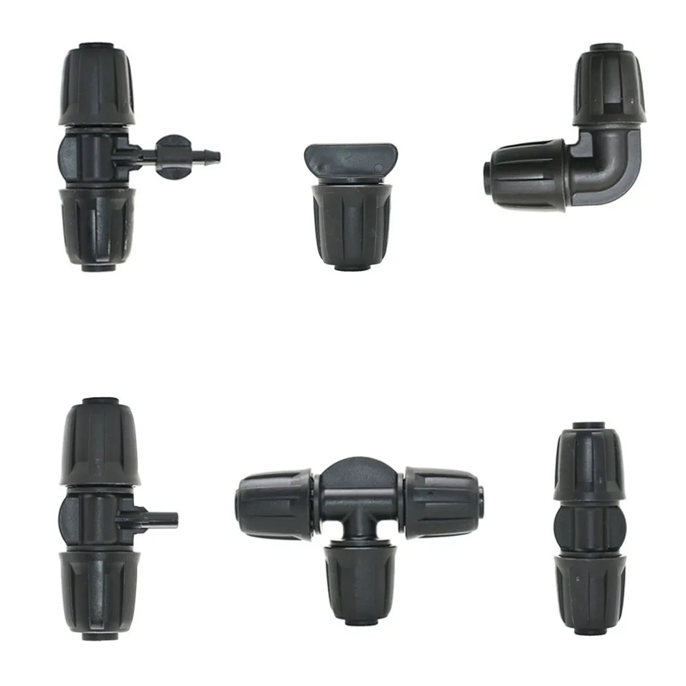 Irrigation 16mm PE Pipe Connector Tee Elbow End Plug Garden Water Tube Coupling 1/2'' To 4/7mm Reducer Hose Fittings