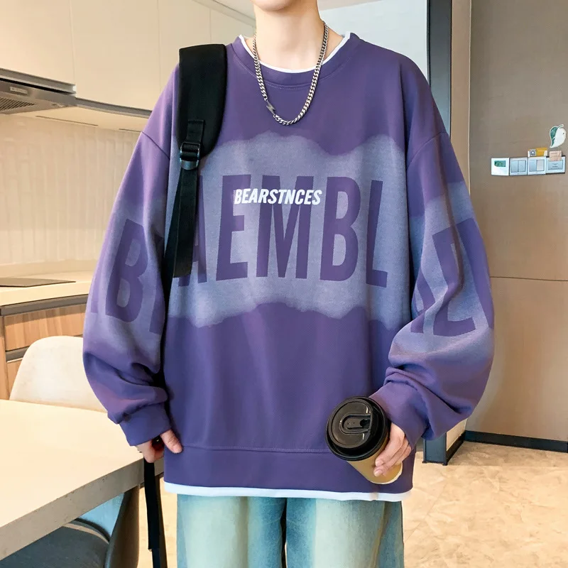

Spring and Autumn Crew Neck Sweater Boys High School Junior High School Students Trendy Brand Long Sleeve T-Shirt Teen Older