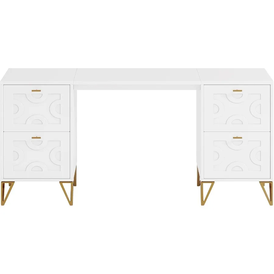 59Inch Makeup Vanity Desk with 4 Drawers White Dressing Table with Storage Modern Beauty Table Simple Home Office Computer Desk