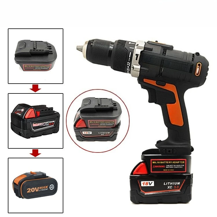 

Адаптер для аккумуляторов Worx 20V 4-контактный оранжевый, совместимый с литиевыми аккумуляторами Milwaukee M18 18V, универсальный электрический адаптер.