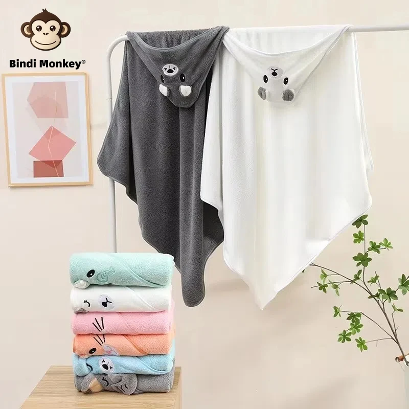 0-3Y Baby Shower Unisex Baby Bathrobe Flannel Cloak Cartoon Boy Girl Ultra-Soft Hooded Spa Robe Bath Towel Newborn Cover-Up