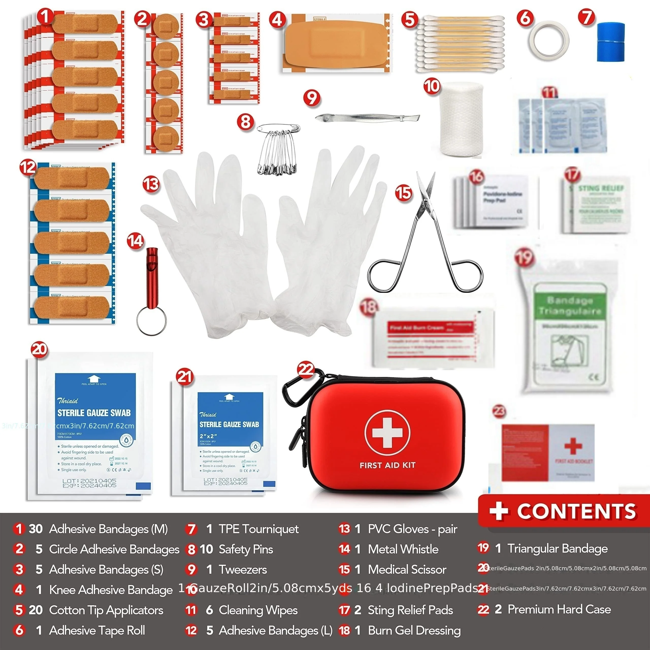 First Aid Kit Complete, 104Pcs Water-Resistant Hard Shell Small Case. Perfect For Travel, Outdoor, Home, Office,Camping, Hiking