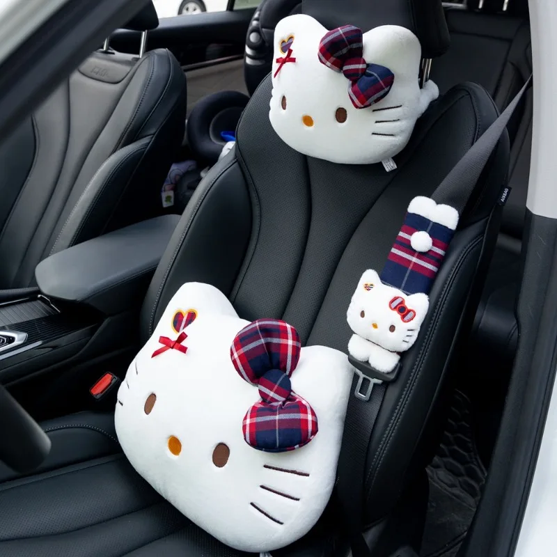 

Sanrio Cartoon Hello Kitty Car Headrest Kawaii Seat Belt Protective Cover Anime Cartoon Kt Pillow Car Interior Decoration Gift