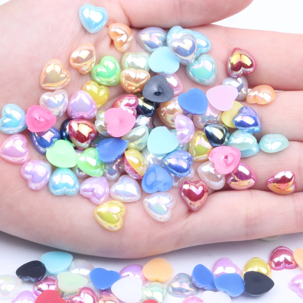 

Half heart-shaped flat back pearl Bag 10mm 100pcs, AB resin pearl, super shiny, suitable for nail jewelry decoration