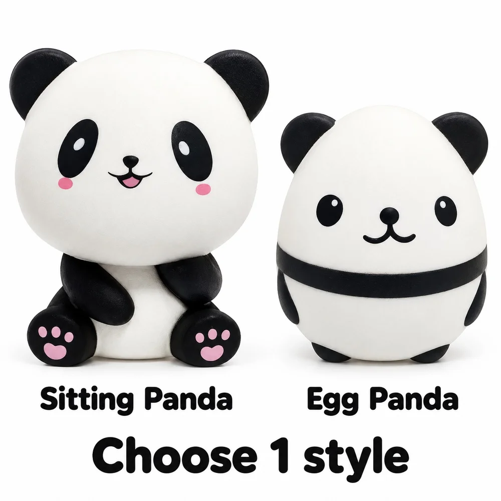 Panda Squishy Toy Soft PU Slow Rising Foam Black White Animal Sitting Egg Styles Squeeze Fidget Desk Gift for Teens and Adults