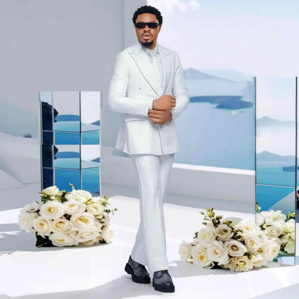 

Customized Men Suits Slim Fit Diamond Wedding Groom Luxury 2 Pieces Sets Tuxedos Shiny Male Prom Blazers trajes para hombre