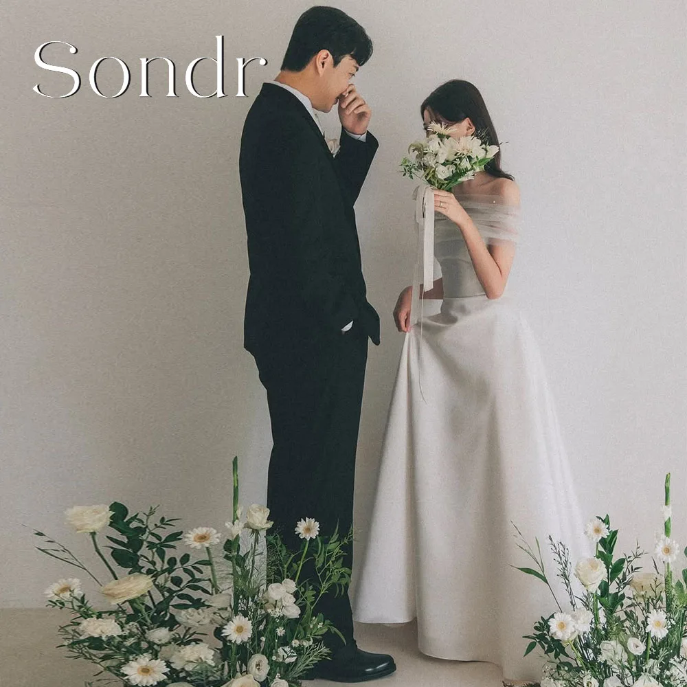 Sondr Customized Simple New Korean Wedding Dresses Boat Neck A Line Bridal Party Gown Photo Shoot Prom Dresses for Bride