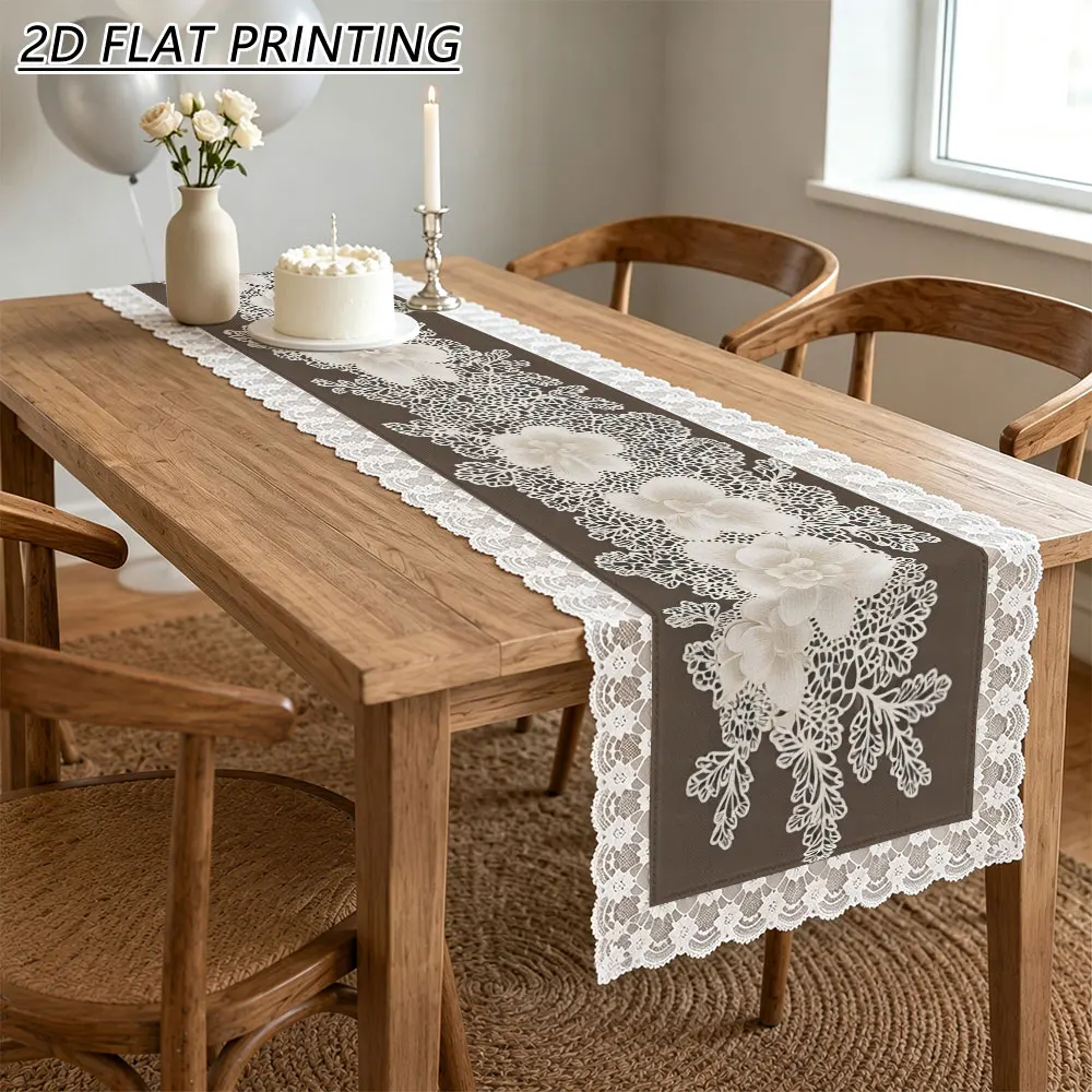 1pc White 3D Floral Pattern Tulle Lace Table Runner For Bride Wedding Party Decor