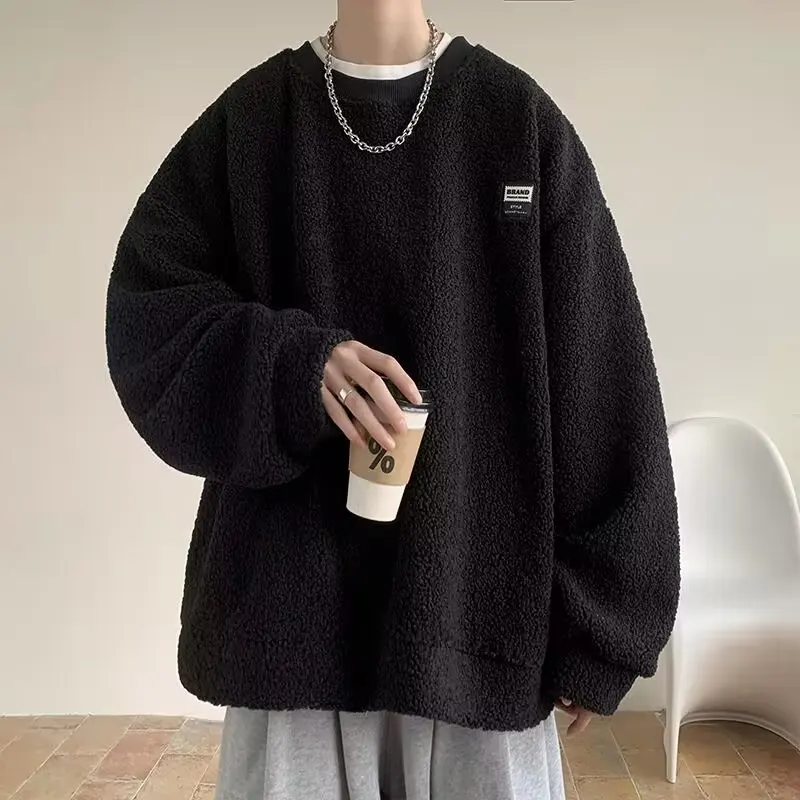 

Harajuku Sle Long Sve Lamb бархатный свитер круглый Ne накладной модный осенне-зимний мужской трикотаж повседневная уличная одежда