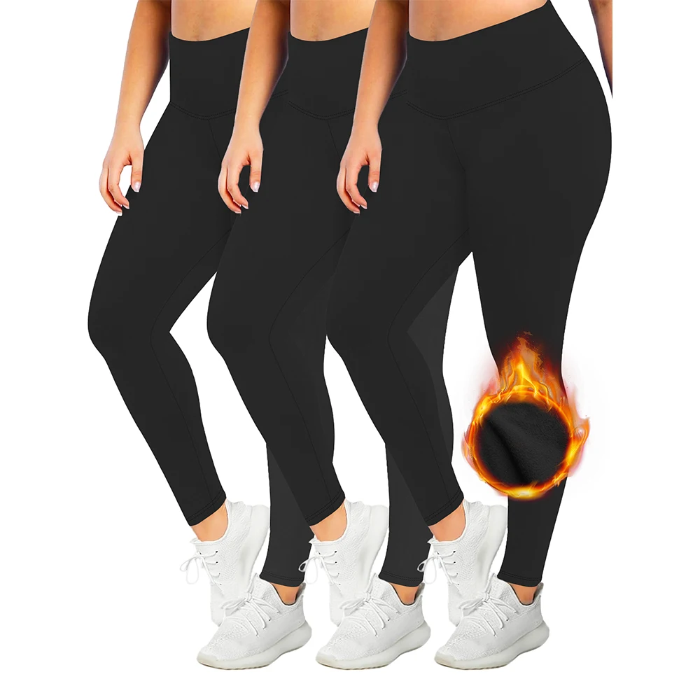 3er Pack Plus Size Thermo Leggings für Frauen im Herbst und Winter, dünne Fleece Leggings mit hoher Taille Workout Yoga hosen