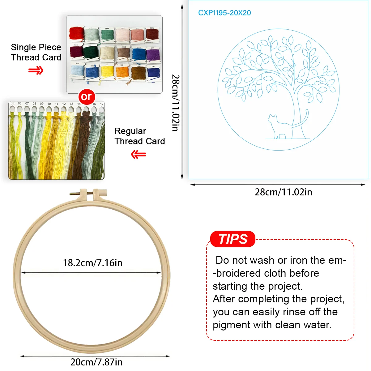 1 Stück 20X20CM/15X15CM 7,87/6,3 Zoll Stickerei-Starter-Kit DIY-Set Heimdekoration, Bäume, Stickerei-Set – Detail 6