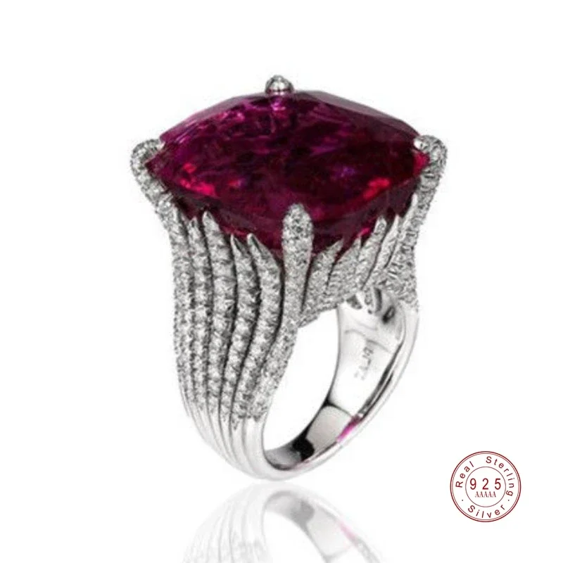 الكلاسيكية الفاخرة ريال الصلبة 925 خاتم فضة 3Ct AAA + الزركون الزفاف الاسترليني خواتم مجوهرات الخطوبة للنساء الفتيات هدية عيد الميلاد