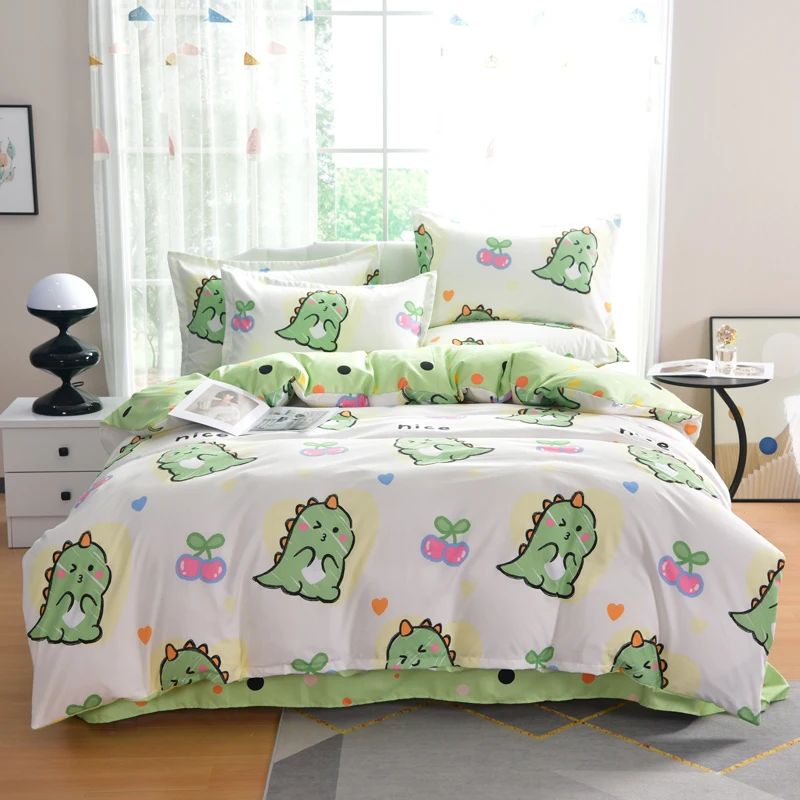 Cartoon Dinosaur Duvet Cover 3pcs Microfiber Bedding Set Boys Girls Comforter Cover Reversible Quilt Cover with 2 Pillowcases