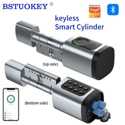 Support tuya app Smart Cylinder With Fingerprint Password App Bluetooth Card Mechanical Key Easy Replacement 4AAA Battery