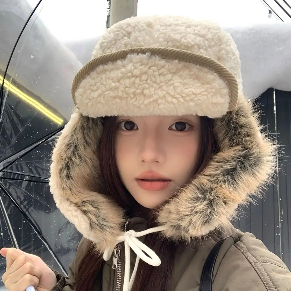 Fashion Windproof Winter Pilot Hat Beanie Ear Protection Warm Ski Hat Neck Protector Velvet Plush Hat Women/Men