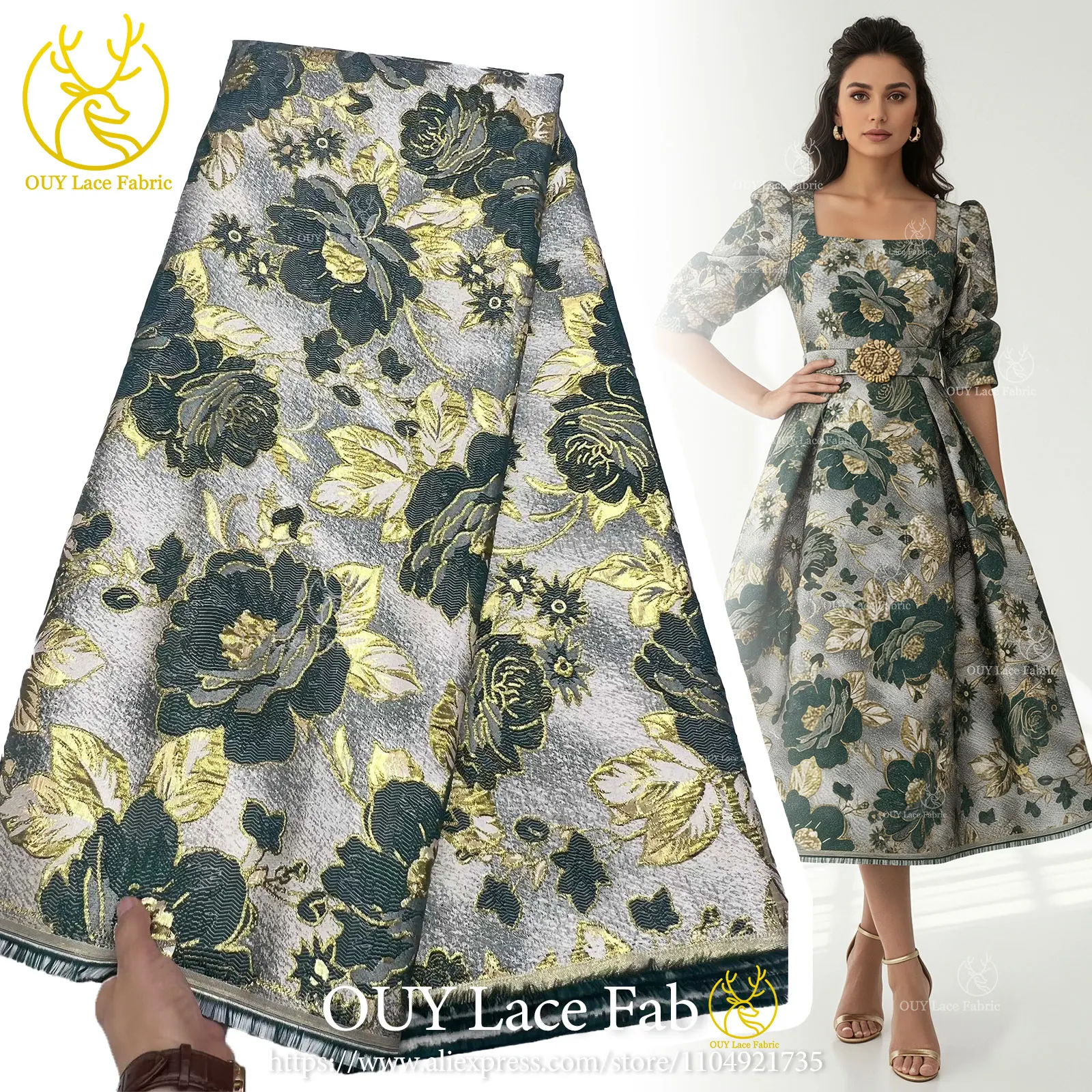 Großhandel afrikanischer Jacquard-Spitzenstoff 2026 Hochwertiger nigerianischer Spitzenstoff Damen-Partykleid-Nähmaterial 5 Yards – Detail 3