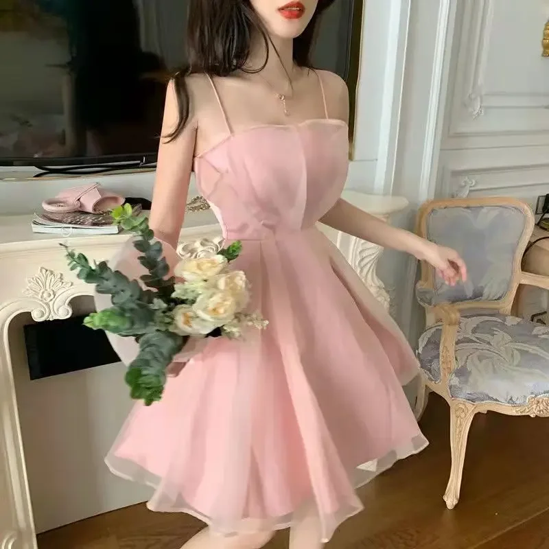sachin and babi light blue dress Women's Pink Harajuku Fairycore Casual Dress, Elegant Lace Sling Prom  Dresses, Korean Fashion, Y2k Aesthetic Alt Vintage Clothes