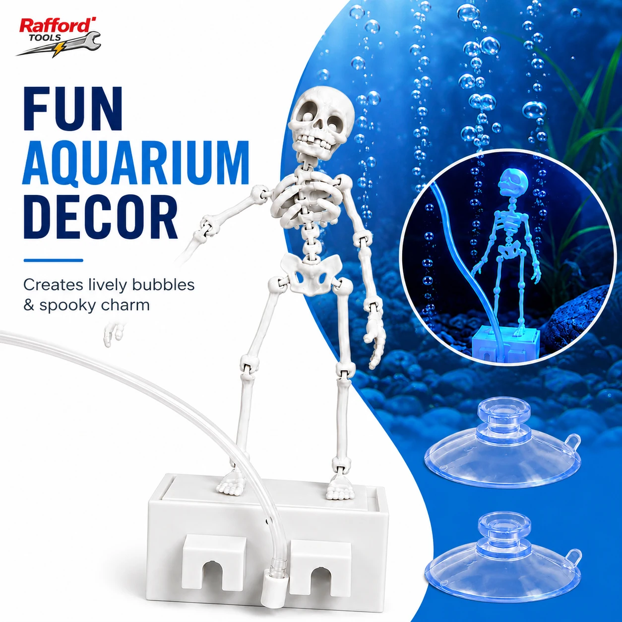 Rafford Tanzendes Skelett Aquarium-Luftsprudler-Ornament – ​ ​ Luftbetriebene animierte Skelett-Aquariumdekoration, unterhaltsame Unterwasser-Dekoration