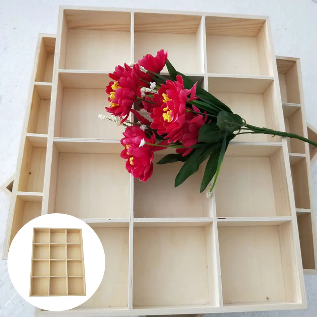 Sundries Storage Box Wooden Divided Display Case Lattice 20 Grids Pastoral Container for Office Desk Home Stationery Tea Bag