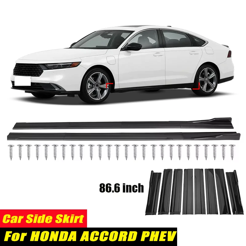For HONDA ACCORD PHEV Racing Style Side Skirts 86.6Inch 2.2M Rocker Panels Side Lip, ABS 8Pcs Glossy Black Car Body Kit