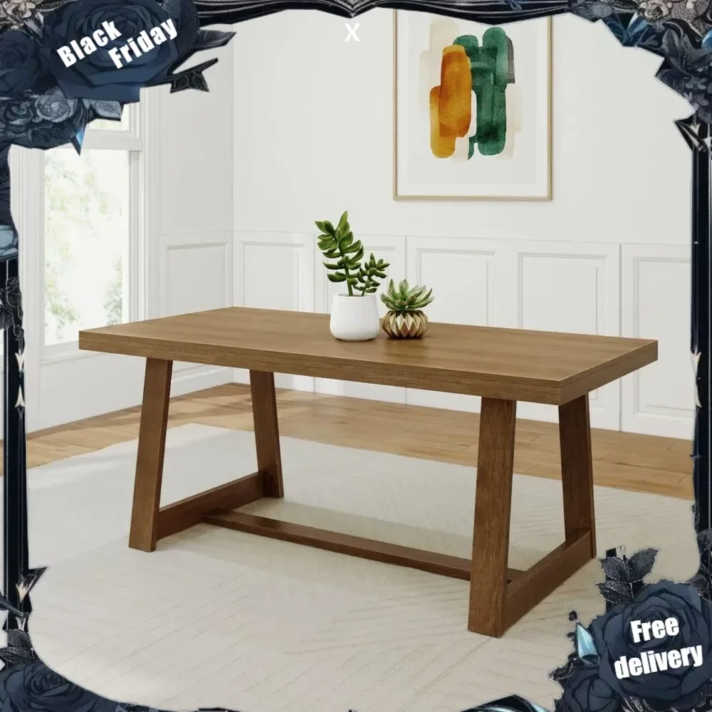 

72 Inch Farmhouse Dining Table, Solid Wood Rustic Kitchen Table, Large Wooden Rectangular Dinner Table for Dining Room