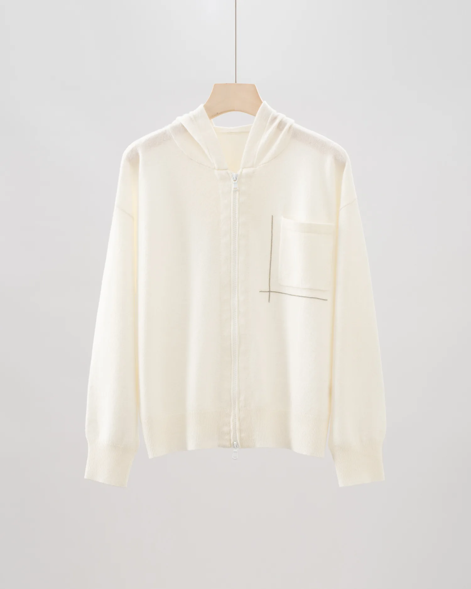 

Осень-зима 2022, новый кашемировый шерстяной кардиган с карманами и бисером, вязаный кардиган на молнии с капюшоном, повседневные универсальные топы для женщин