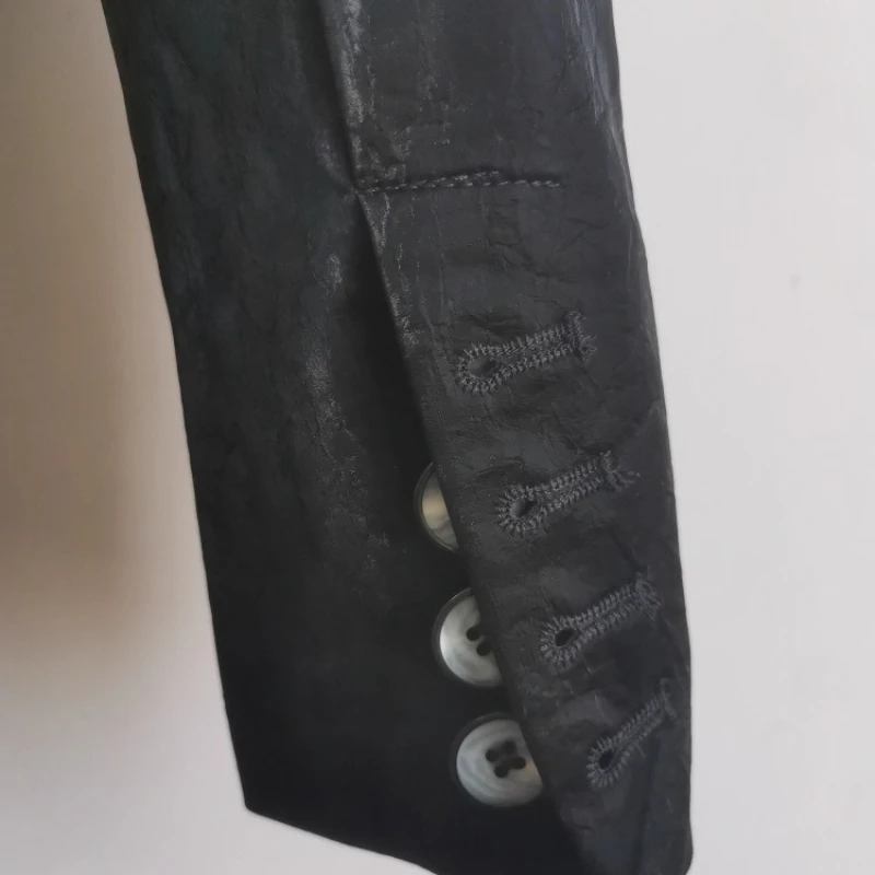 Punk Personality Sweet Cool Asymmetric PU Leather Splicing Women's Coat Original Hollow Out Zipper Button Black Blazer Ladies