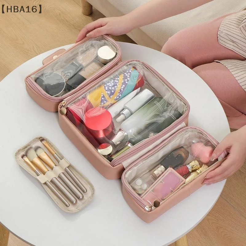 〔HBA16〕 Foldable Makeup Brushes Cosmetic Tools Organizer Cosmetic Bag With Multiple Compartments Travel Toiletry Storage Pouch