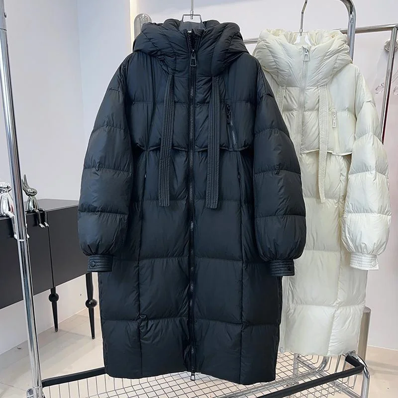 Casaco feminino acolchoado de algodão, parkas acima do joelho, sobreroupa com capuz, casaco quente, moda feminina, novo, inverno, 2024