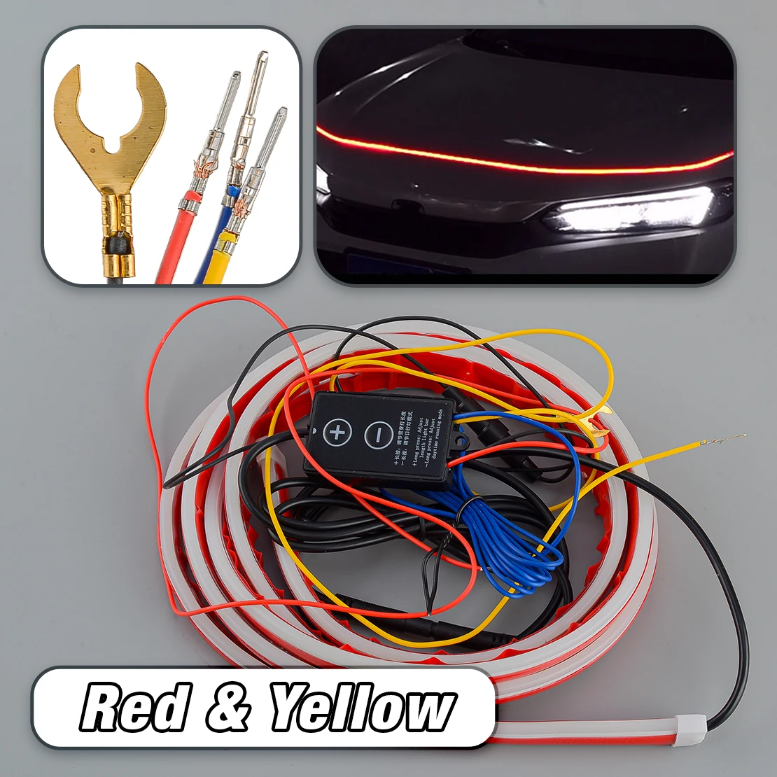 

2M Car Start Dynamic Flowing Red & Yellow LED Hood Light Strip Daytime Running Light Turn Signal Lamp Universal New