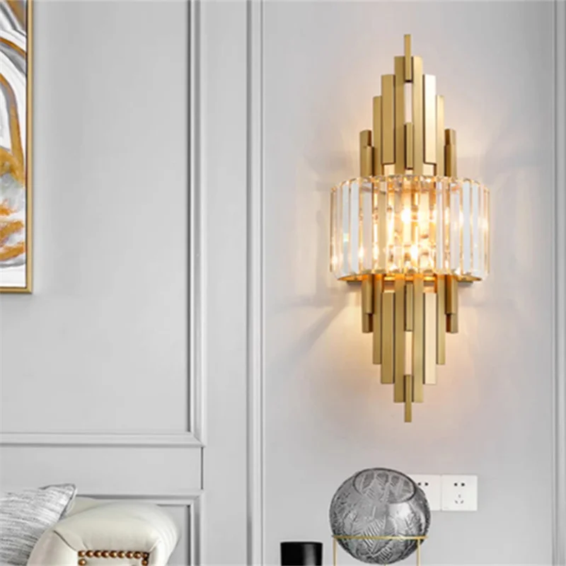 

Nordic Postmodern Crystal Wall Light Creative Bedside Lamp for Living Room TV Bedroom Hotel Aisle Luxury Foyer Study