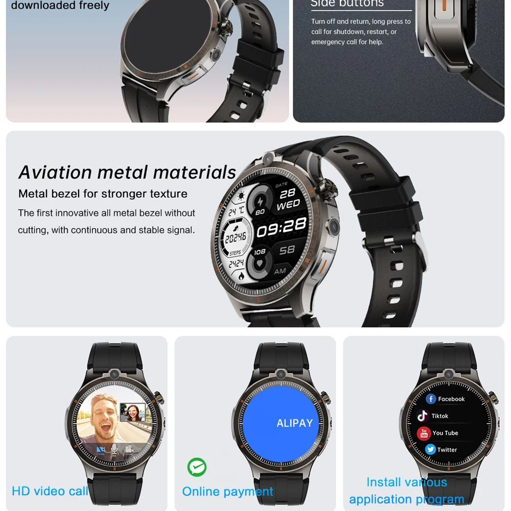 4G ساعة ذكية للرجال مكالمة فيديو 1.43 بوصة 466*466 AMOLED 2GB + 16GB RAM APP تنزيل Smartwatch النساء 800mah كاميرا مزدوجة GPS WIFI