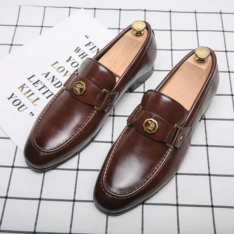New Shoes for Men Leather Dress Shoes Gentleman Pointed Toe Business Casual Shoes Slip-on Loafers