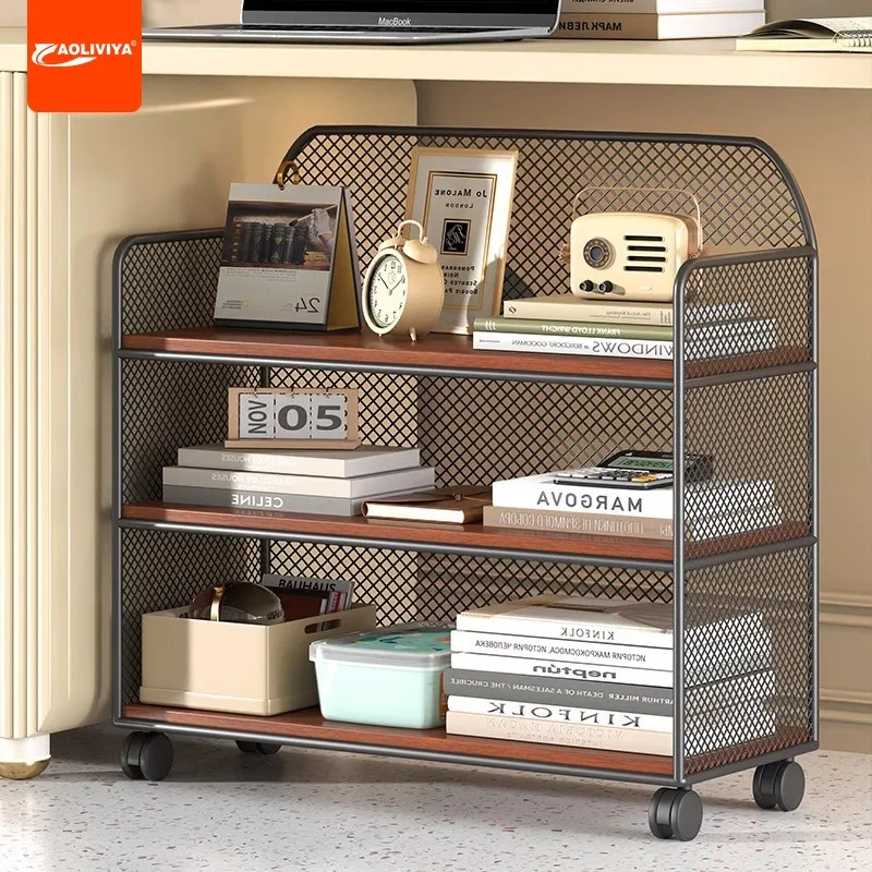 AOLIVIYA Desk Under Table Shelf Removable File Storage Rack Multifunctional Under Table Bookcase Bedroom Wheeled Cart