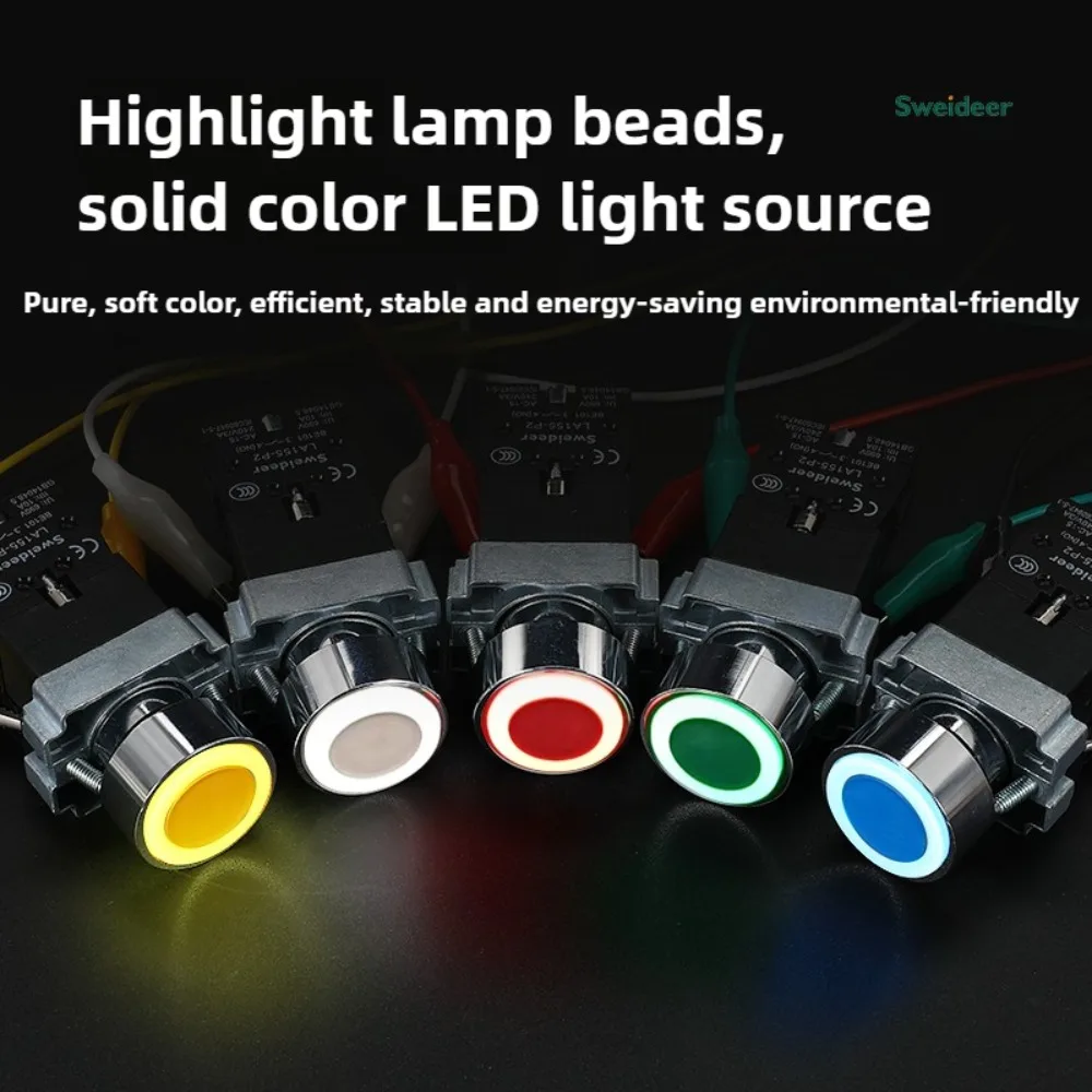 

Sweideer красный зеленый желтый синий 12V24V220V с легким водонепроницаемым кнопочным переключателем 22 мм с плоской головкой и индикатором